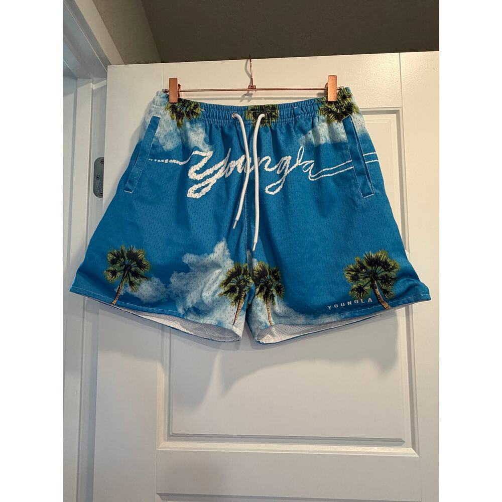 YoungLA 141 Block Park Mesh Shorts Mens XL Palm Tree Sky Writing Cruise Vacation